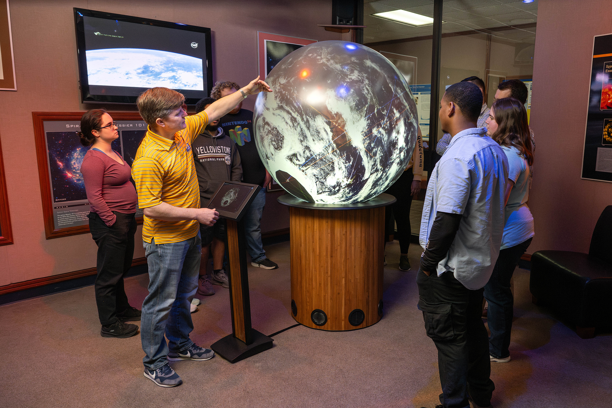 Elumenati GeoDome Globe at Angelo State University planetarium lobby